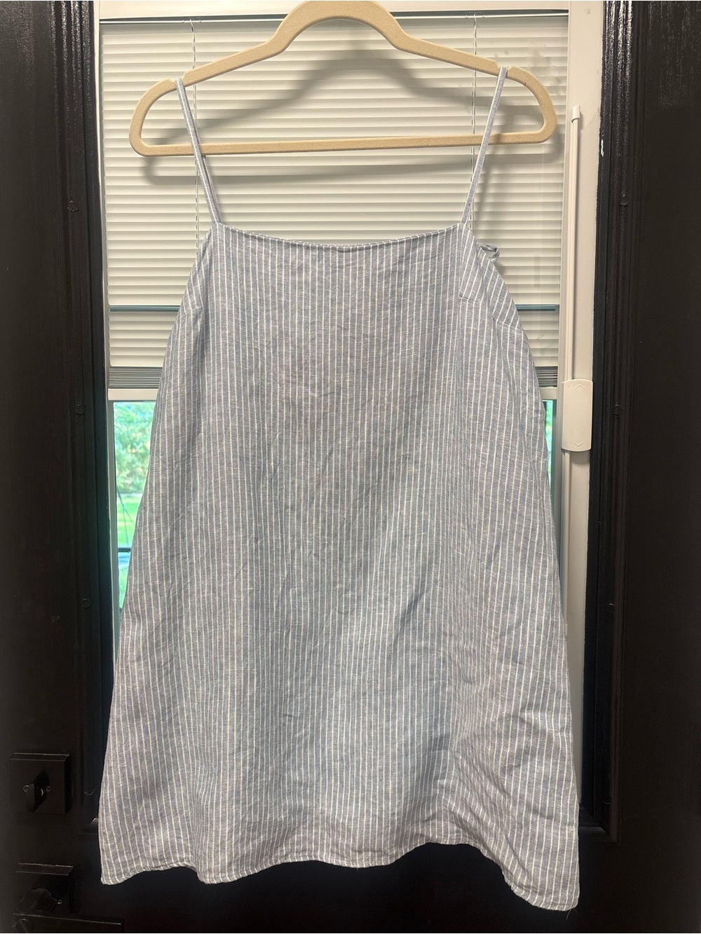 Reformation Light Blue and White Striped Linen Mini Dress